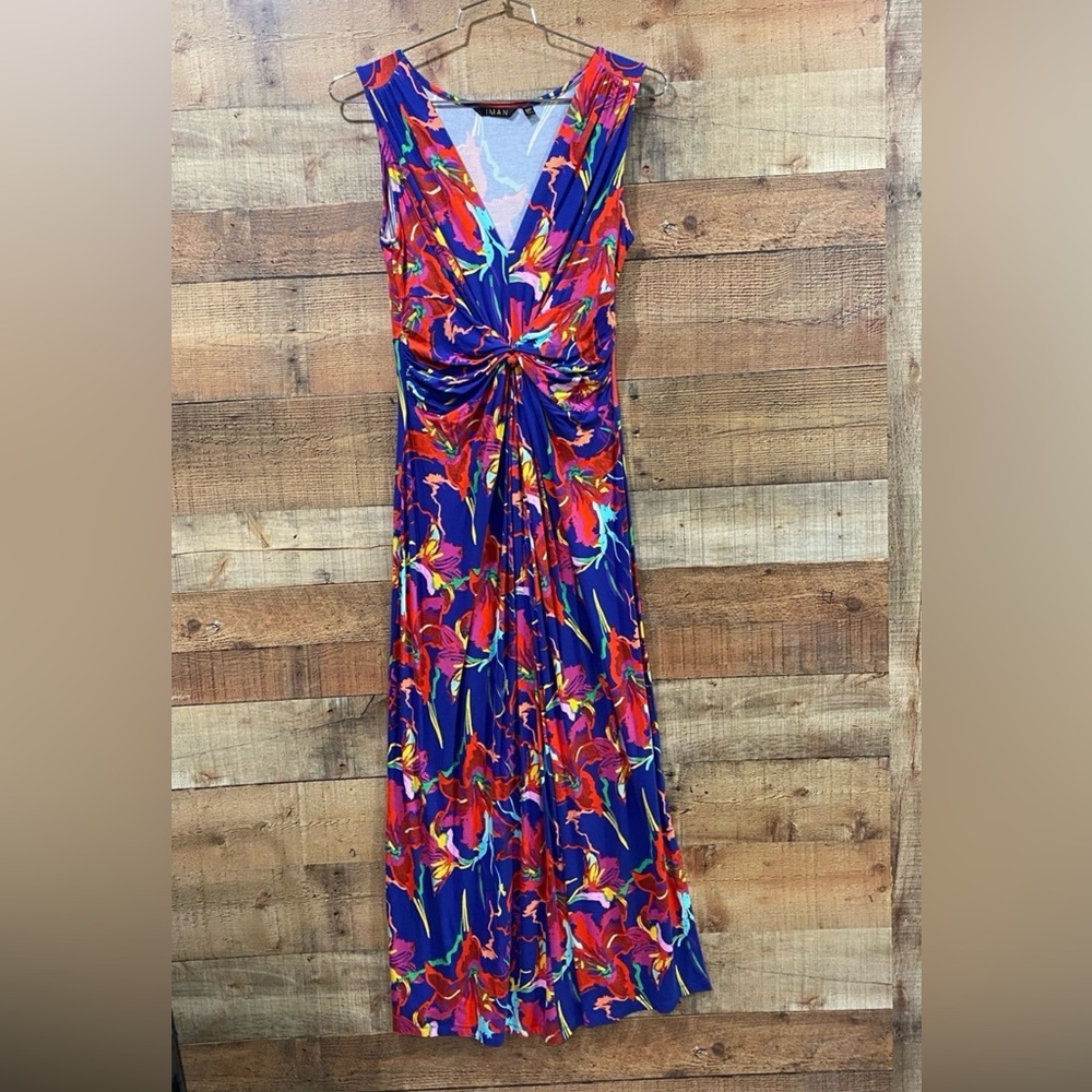 IMAN Designer Sleeveless Colorful Maxi Dress Size Medium Petite
